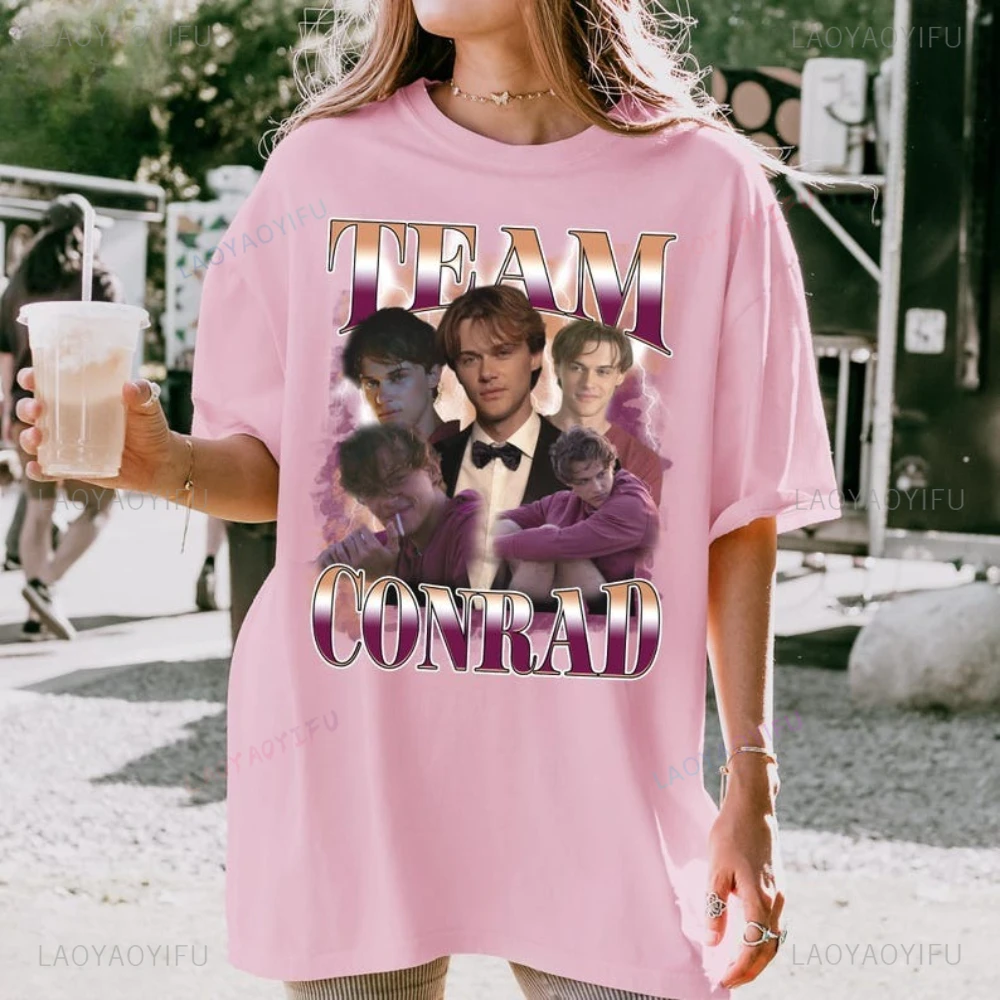 O verão eu virou bonito equipe conrad gráfico t camisas vintage 90s casual moda mulher homem algodão camiseta férias de manga curta