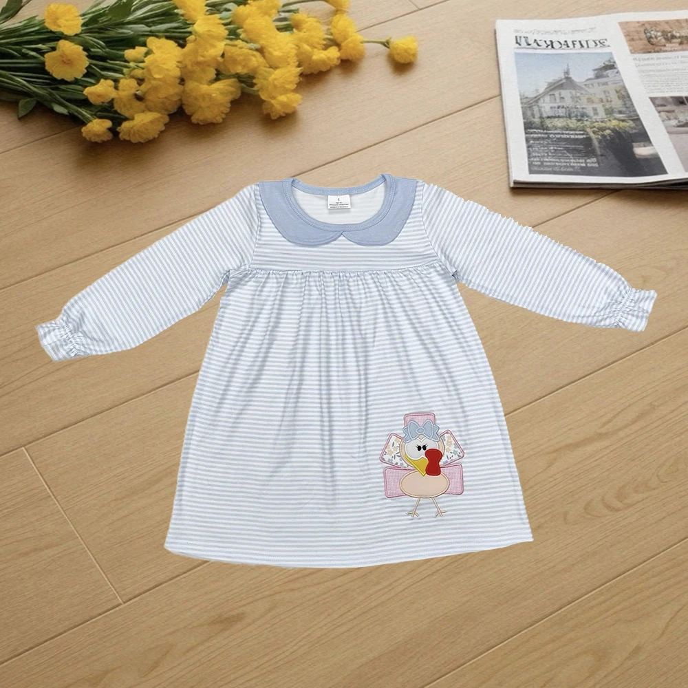 

9.23 Baby Girls Winter Dresses Baby Girls Blue Turkey Thanksgiving Knee Length Dresses