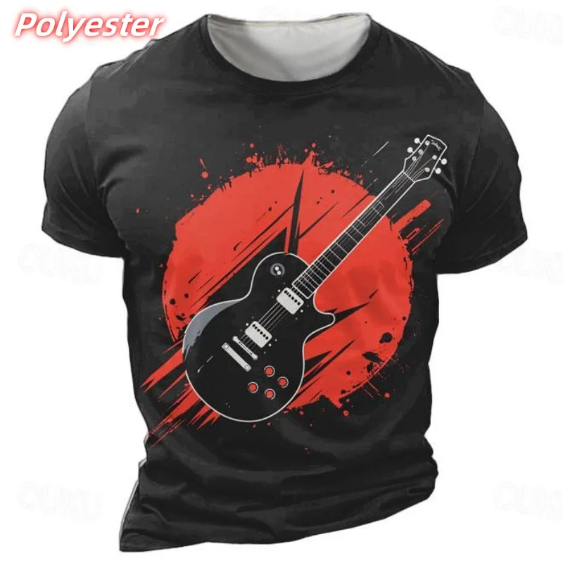 

3D Print Cool Guitar T Shirt For Men Musical Instruments Pattern T-Shirts Summer Casual Loose Tops Short Sleeve Round Neck Tees