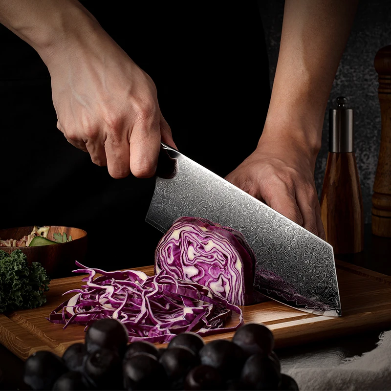 Grandsharp 7.5 Inch Cleaver Knife Kitchen Chef Knives Chinese Cleaver Meat Fruit Vegetables Cooking Knives Carbon Fiber Handle