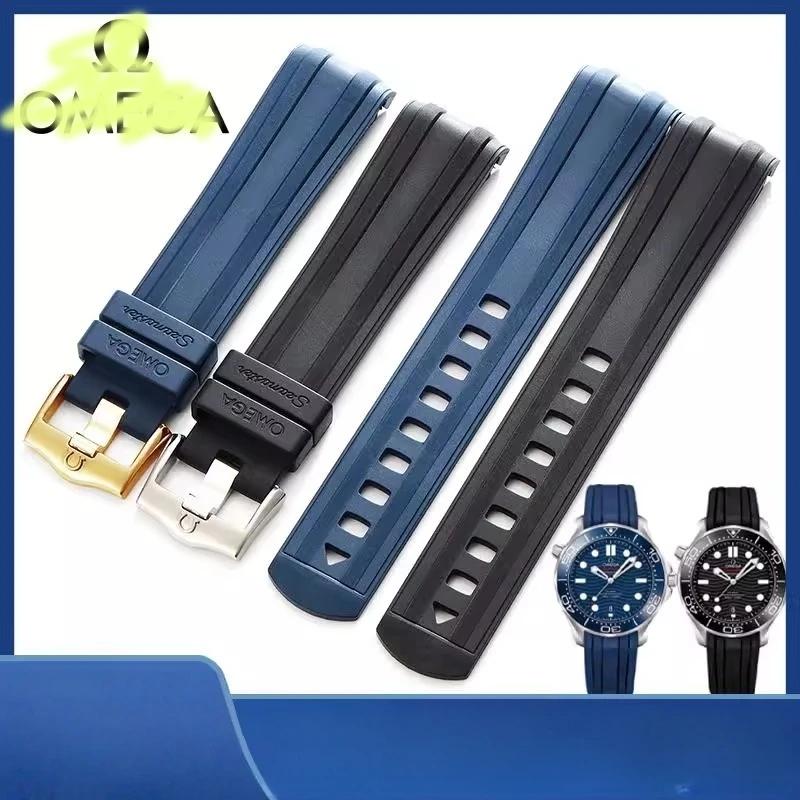 Fit สําหรับ Omega Seamaster 300 สายนาฬิกา Original Design FKM ยางพร้อมโลโก้