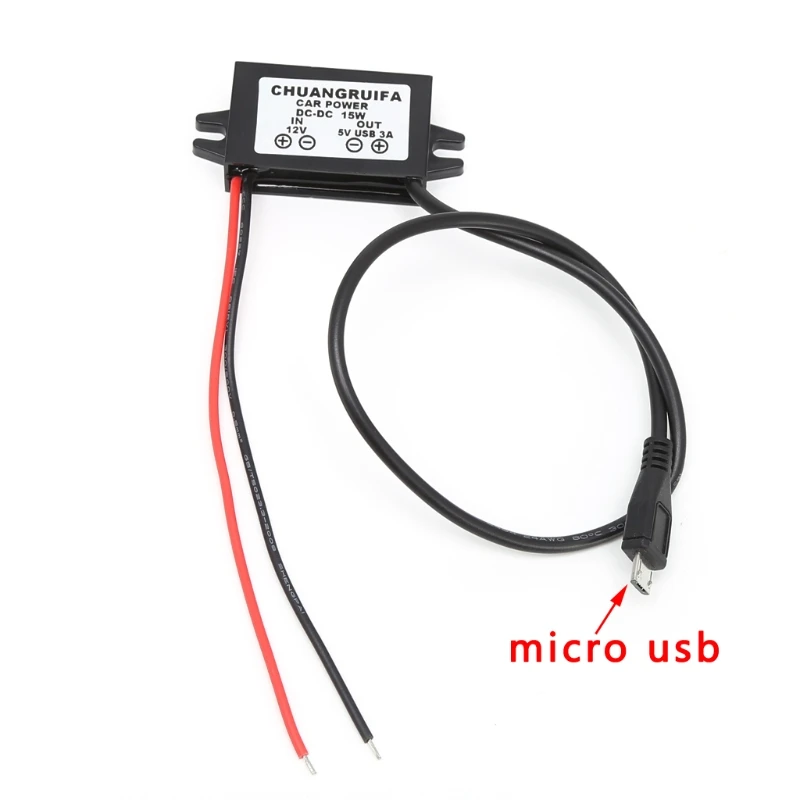 Carga automóvil para módulo convertidor 12V a 5V Adaptador corriente salida micro USB 3A 1