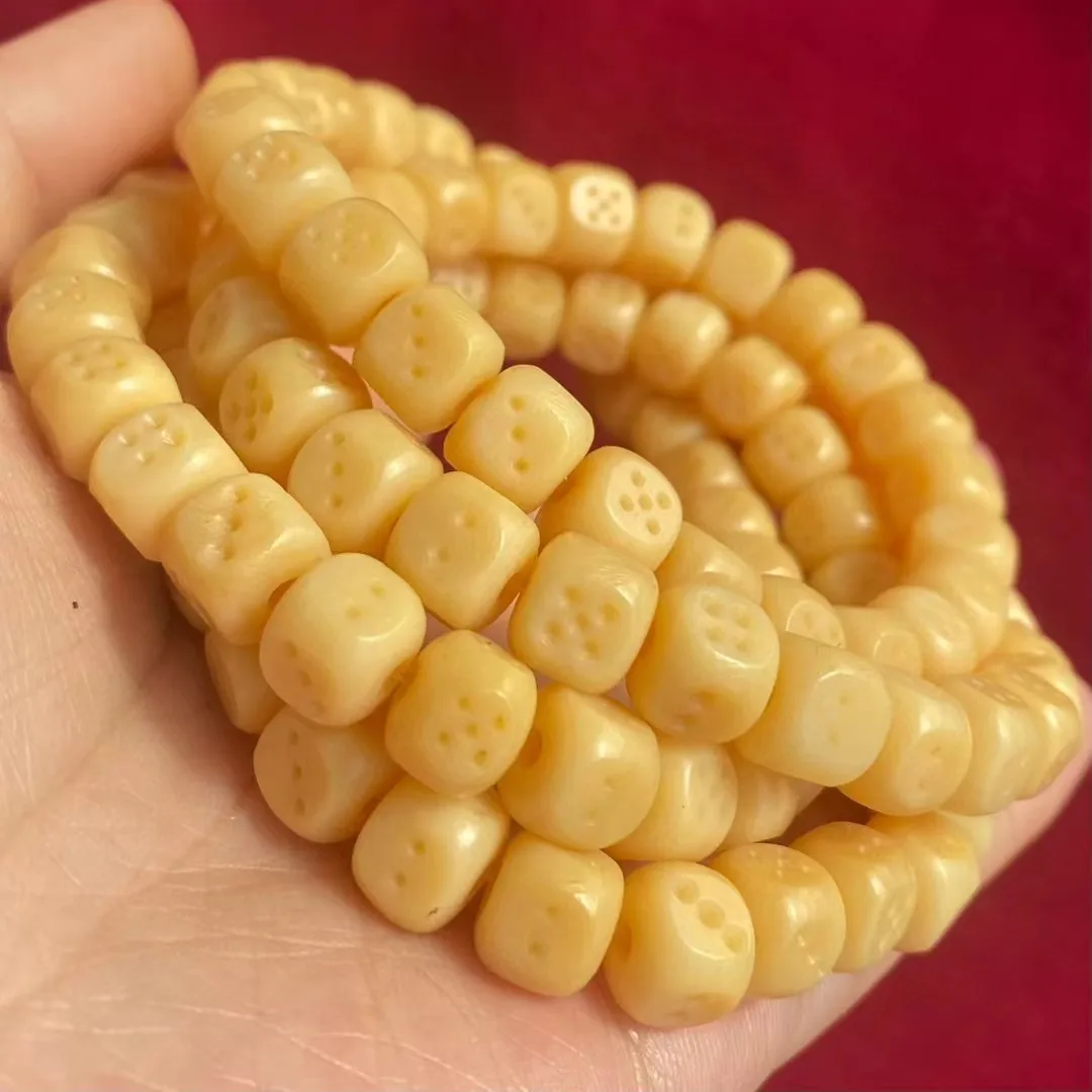 

Beef Bone Chicken Yellow Carving Dice Wen Play Beads Hand String 10*8 Long String Men and Women Lucky Bracelets Luxury Jewelry