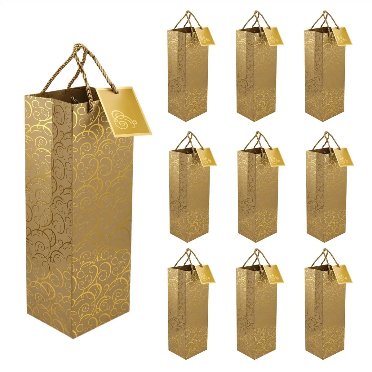 Workshop Gear Wine Bags, Paper Wine Bag 10 Pcs Gift Wine Bags with Handles, Single Bottle Paper Wine Bag Bulk for Christmas, Par