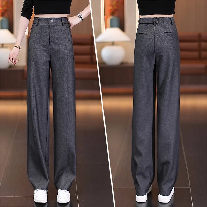 

Gray Narrow Wide-Leg Pants for Women, Autumn New High-Waisted Slimming Trendy Casual Draped Straight Pants