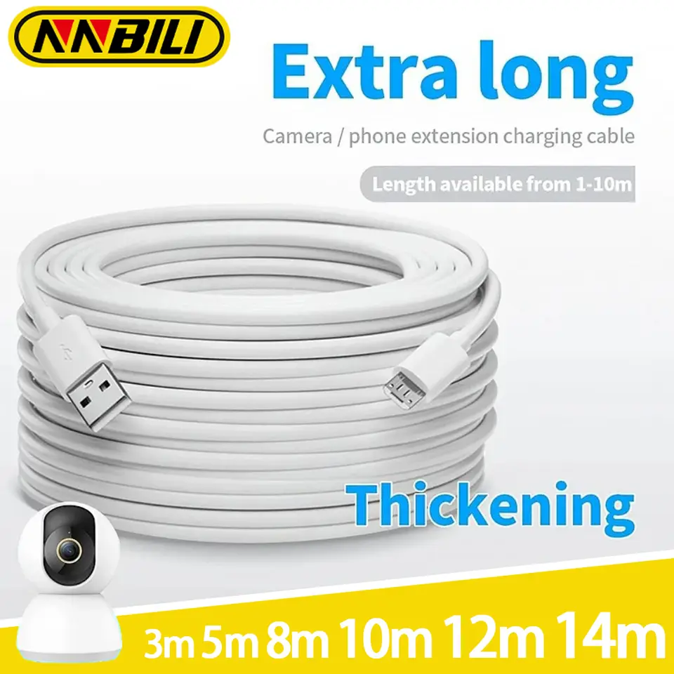 كابل شحن NNBILI بطول 3m/5m/6m/7m/8m/10m/12m/14m مايكرو USB لهواتف أندرويد الذكية وكاميرات USB، كابل شحن ممتد