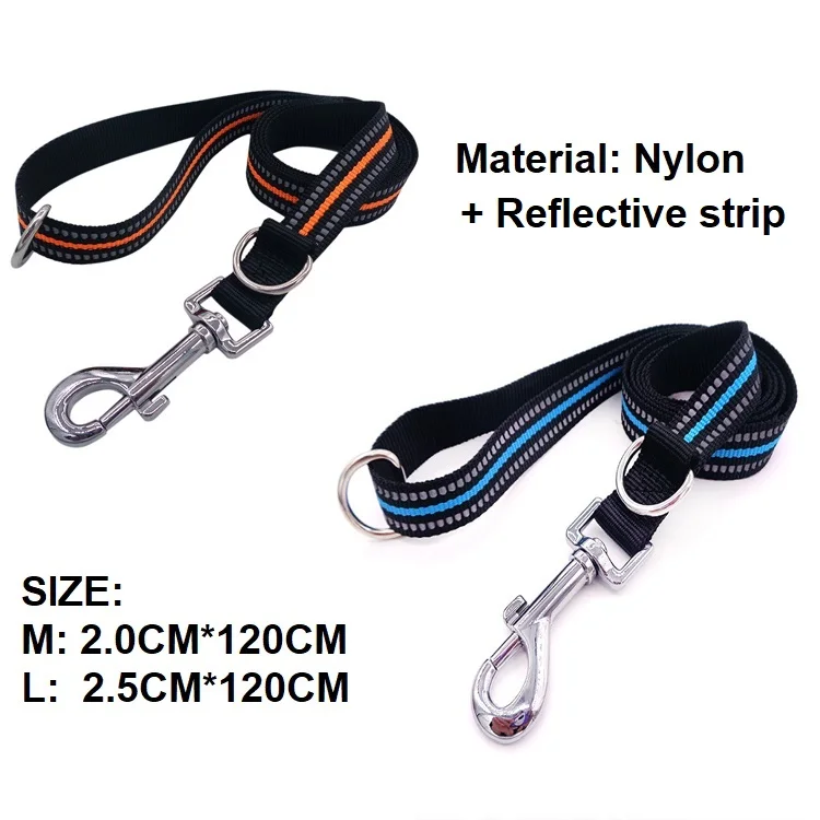 Dog Leash High quality Nylon Webbing Red Orange Green Blue Black Color reflective leash 4FT for small medium large dogs