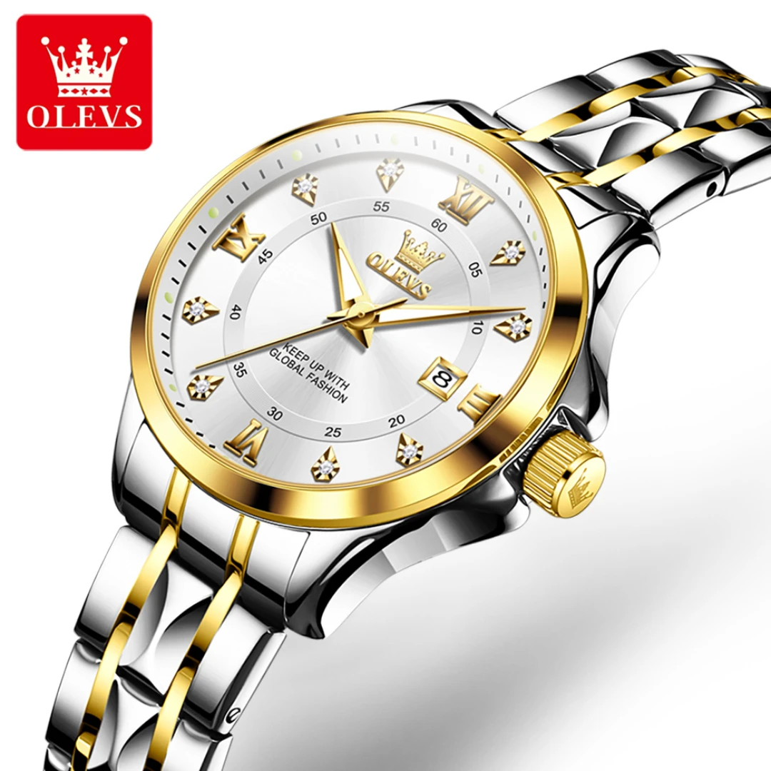 OLEVS 2906 Quartz Business Watch Gift Round-dial Stainless Steel Watchband Wristwatch Calendar