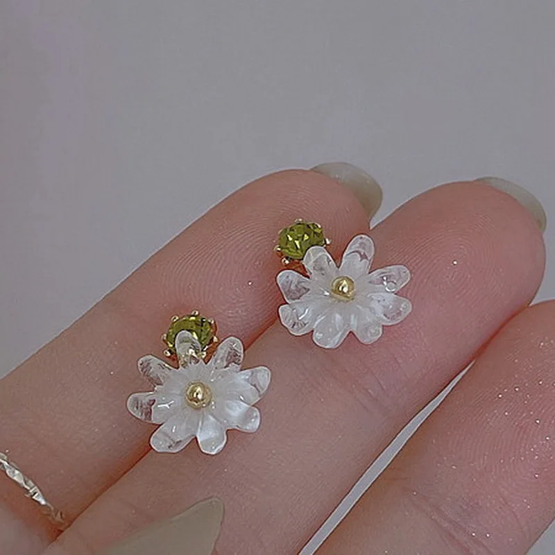 Frühling neue süße Gänseblümchen Blume Ohr stecker für Frauen süße Muschel Emaille versilbert Ohrringe koreanischen Temperament Schmuck – Detail 18