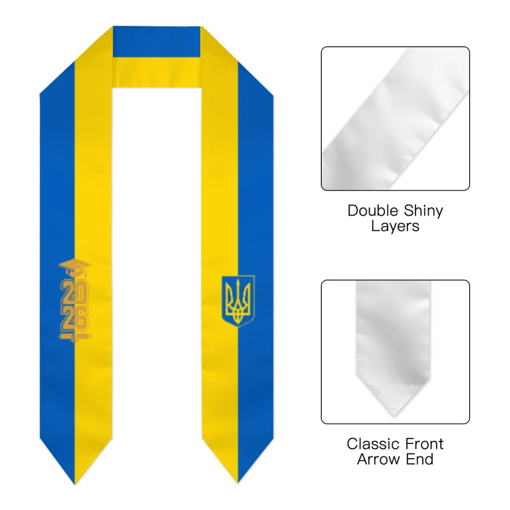 Class of 2026 Ukraine Flag Scarf Graduation Sash Stole International Study Abroad Adult Unisex Party Accessory Top Print