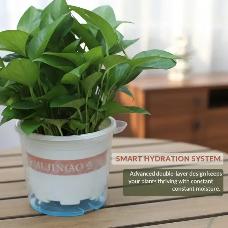 Double Layer Self Water Absorbing Plastic Flower Pot Hydroponic Planter Bonsai Indoor Decor Container
