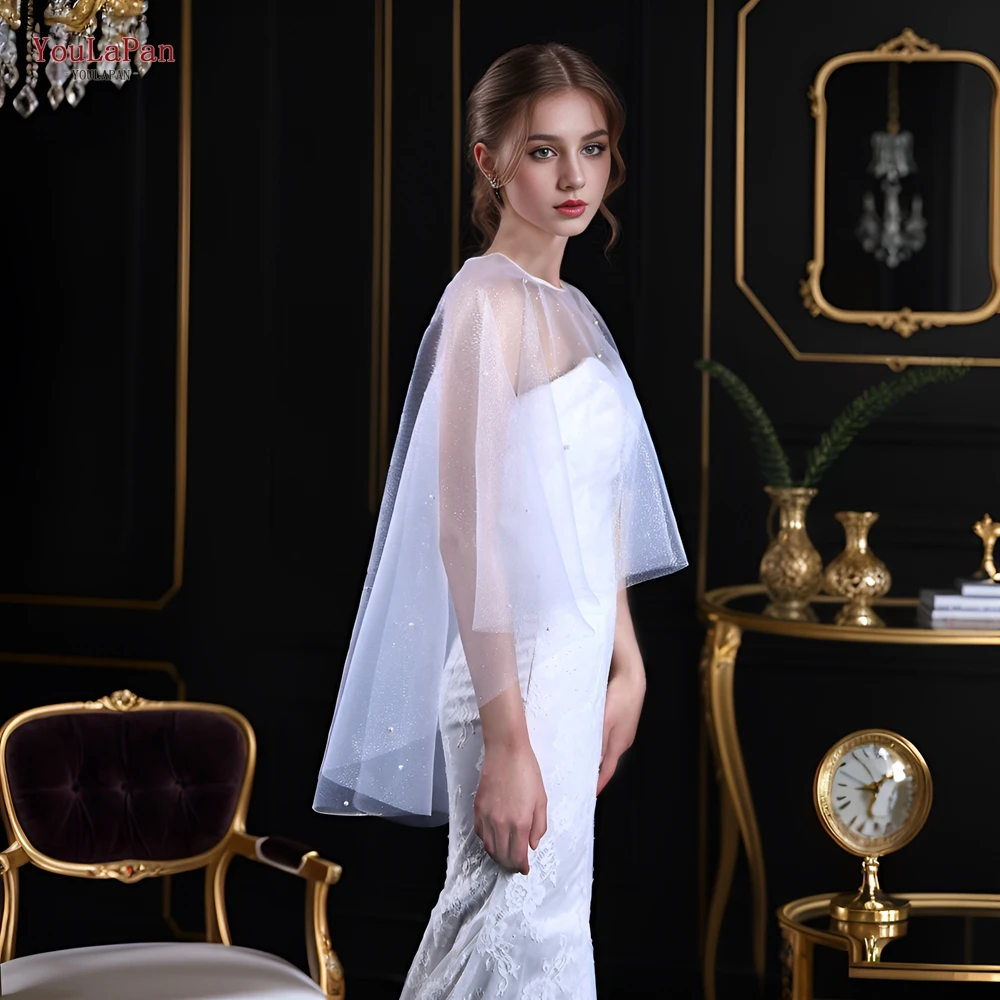 

YouLaPan G75 Sparking Bolero Woman Wedding Jacket Bridal Cover Up Pearls Wraps Plus Size DIY Cape for Wedding Dress Bachelorette