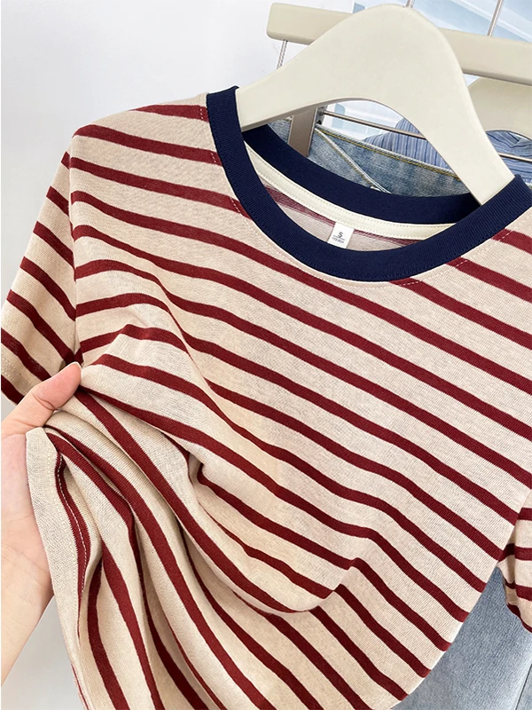 Sommer 2025, neu, Übergröße, gerader Schnitt, schlankmachendes Damen-T-Shirt, gestreift, ort Sve Hong Kong Sle Classic Faion Damen...