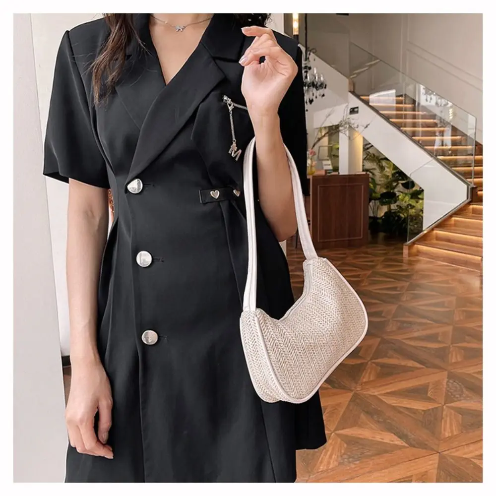 

Модная богемная соломенная сумка на плечо, портативная соломенная сумка на молнии для подмышек, повседневная элегантная пляжная сумка, летняя