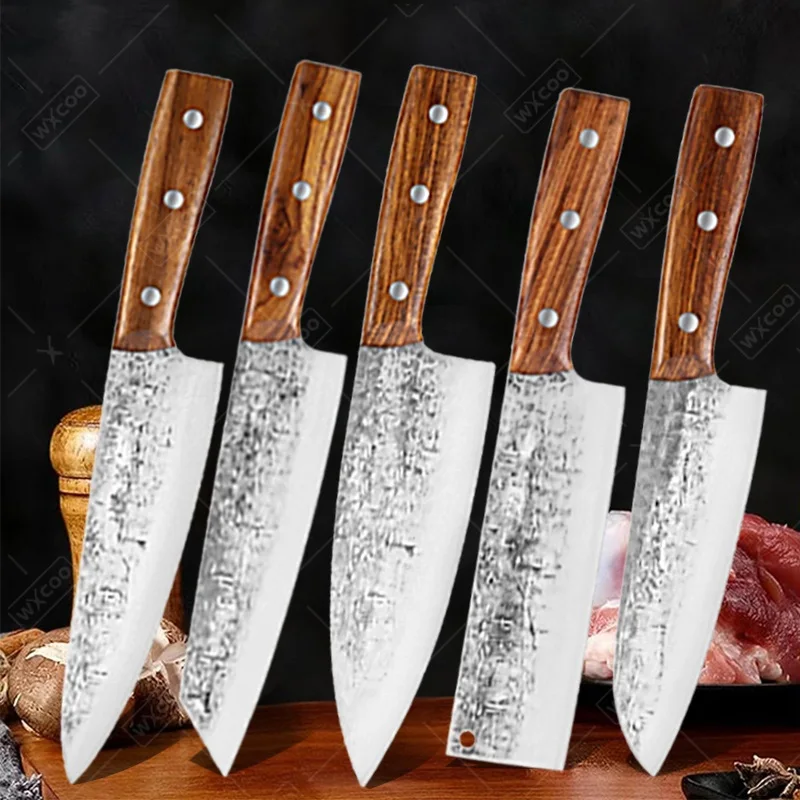 WXCOO Hand-Forged Kitchen Knives Set Japanese Chef Knife Meat Chopping Cleaver Fish Vegetables Slicing Butcher Steel