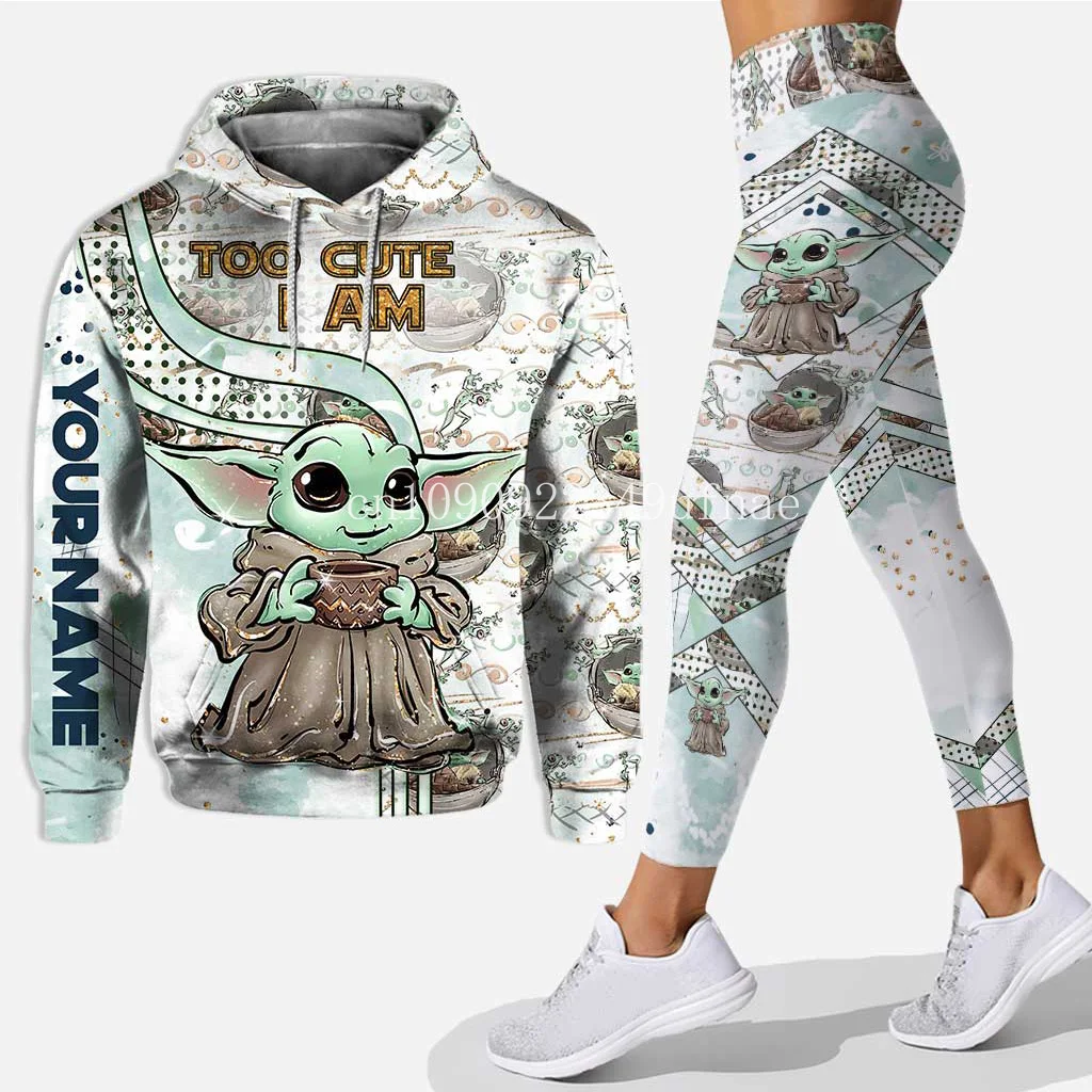 

Custom Disney Baby Yoda Hoodie Leggings Set Women Yoga Pants Sweatshirt Set Disney Yoga Hoodie Leggings Yoda Fashion Sportswear