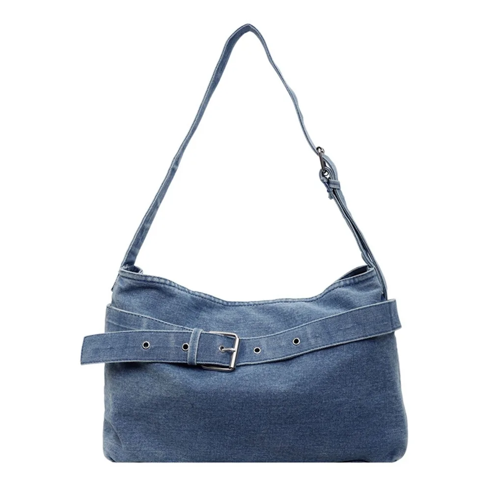 

Sweet Korean Style Denim Tote Bag Solid Color Tote Bag Large Capacity Handbag PU Leather Large Capacity Underarm Packs Women