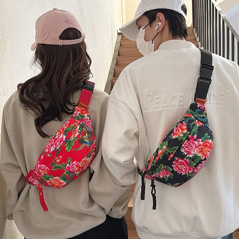 

Women Fanny Bag Pack Large Flower Nylon Belt Bags Fashion Waist Pack Zipper Bag Adjustable Lightweight Multifunction Waterproof