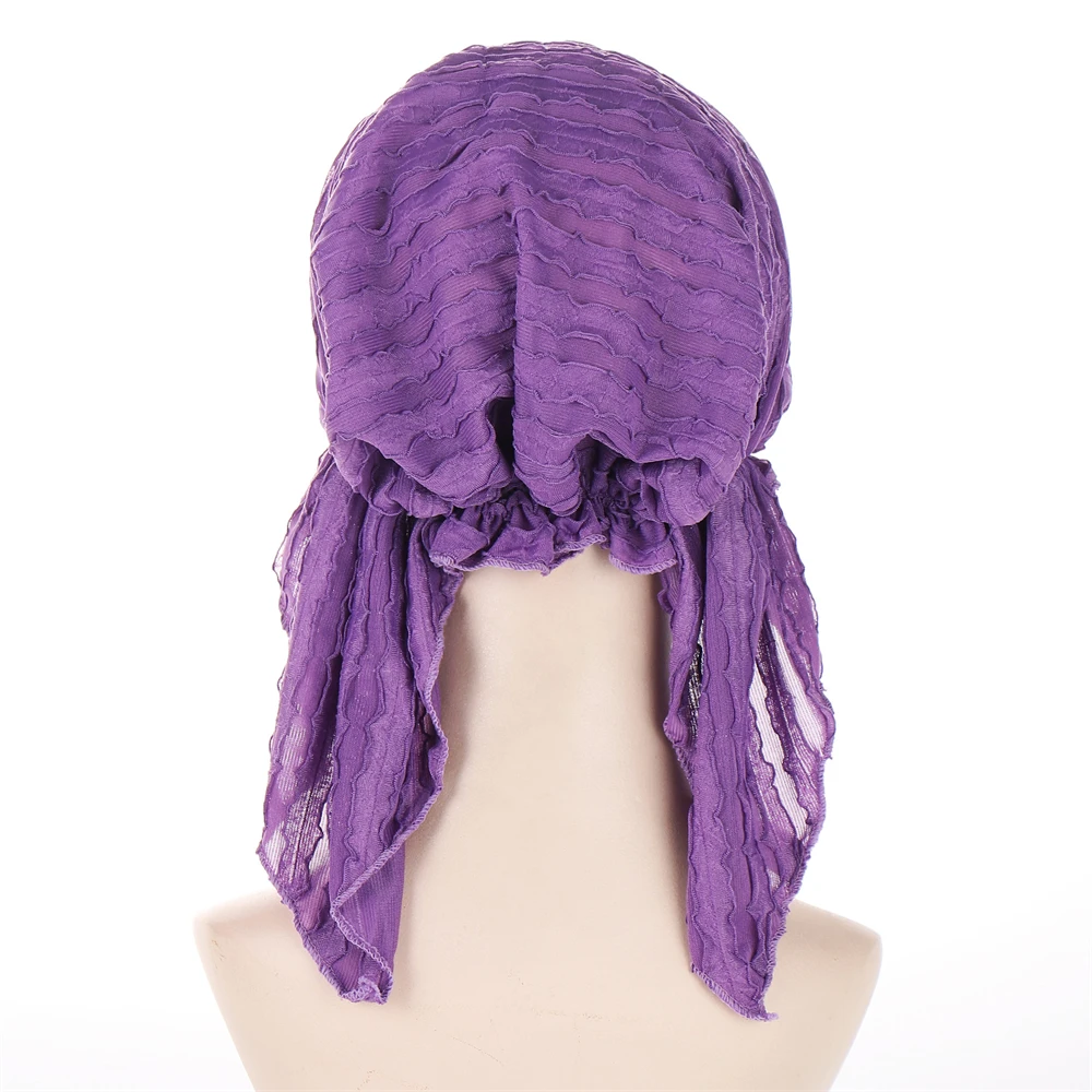 New Women Pre-Tied Turban Beanies Skullies Arab Hat Headwrap Turban Bonnet Headwear Headscarf Hijab Muslim Chemo Cap Hair Loss