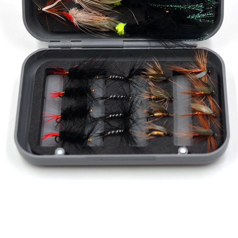 MNFT 32Pcs/Boxed Black Brown Dry Flies Fly Fishing Lure Wooly Bugger Streamer Trout Nymph Lures Carp Artificial Fish Bait