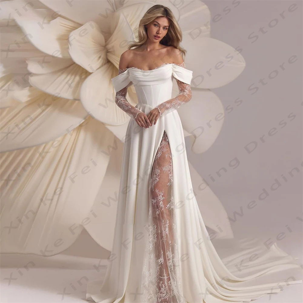 

2024 Sexy Off Shoulder Women's Bridal Gowns Satin Pleated Princess A-line Wedding Dresses Formal Beach Party Vestidos De Novia