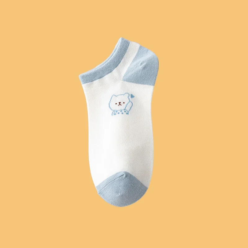 Chaussettes Courtes Respirantes de Haute Qualité pour Femme et Fille, Accessoire de dehors, Coupe Basse, Blanc, Bleu, à la Mode, 5/10 Paires