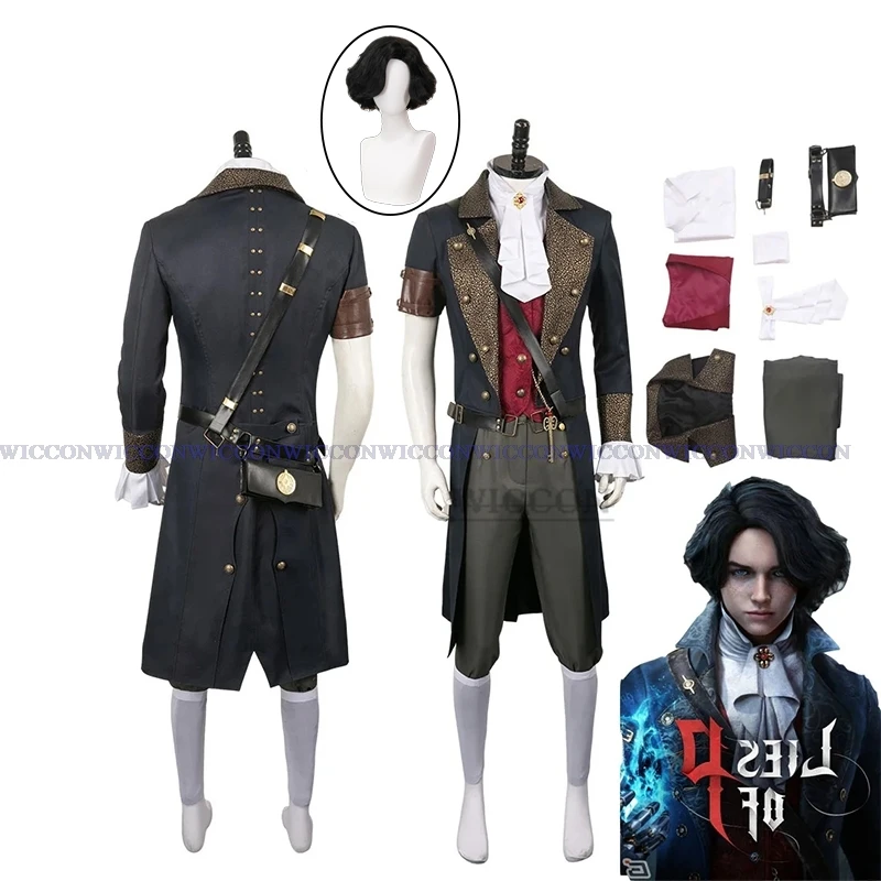 

Game Lies Of P Cos Fantasia Costume Male Play Outfit Halloween Carnival Suit Wig Disguise Adult Men Uniform Jacket Pants Role