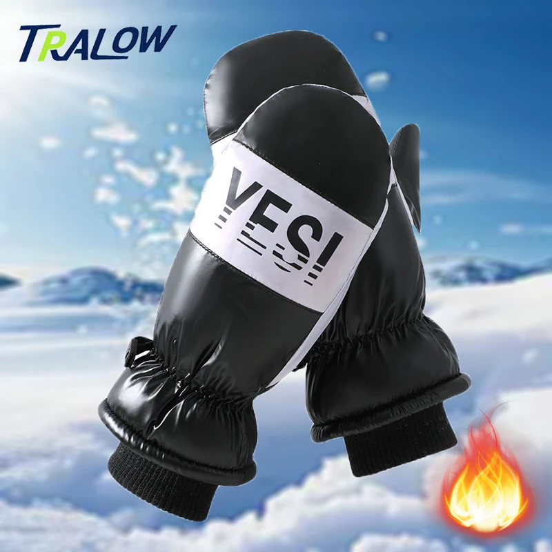 

Зимние лыжные варежки TRALOW для мужчин и женщин, водонепроницаемая и ветрозащитная теплая подкладка для езды на велосипеде, пешего туризма, спорта на открытом воздухе, катания на коньках, снежного поля