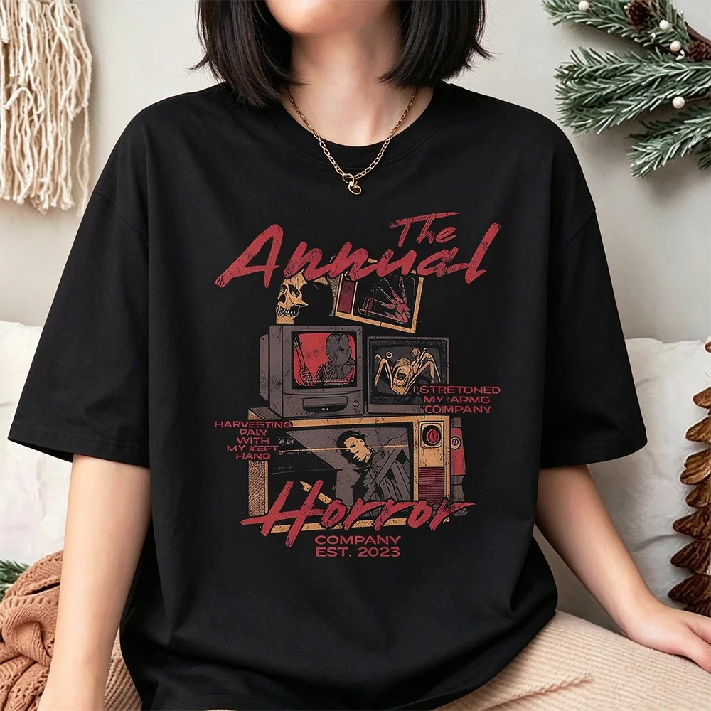 The Annual Horror Company Graphic T Shirt Retro Old TV Horror Movie Print Unisex Casual Short Sleeve Tees Streetwear Tops