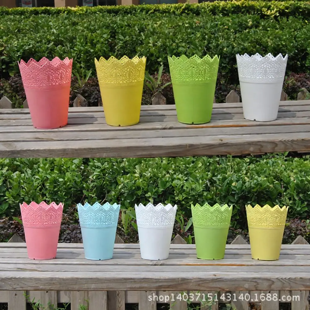 Crown Shape Flower Pot Resin Plastic Succulent Planter European Style Hollow Desktop Organizer Makeup Brush Holder Vase