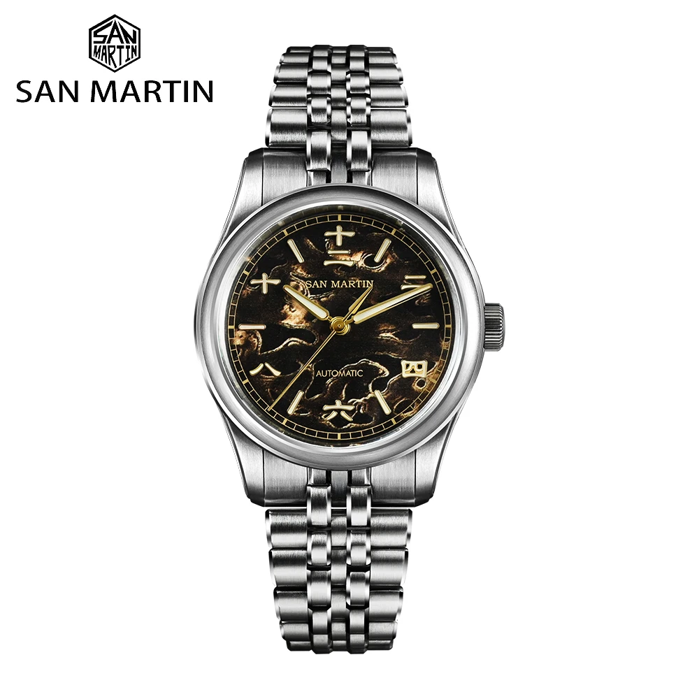 San Martin 39mm GADA Mechanical Watch with 3D Printed Urushi Lacquer Dial Miyota 90S5 Movement 316L SS Luxury Men Watches SN0144