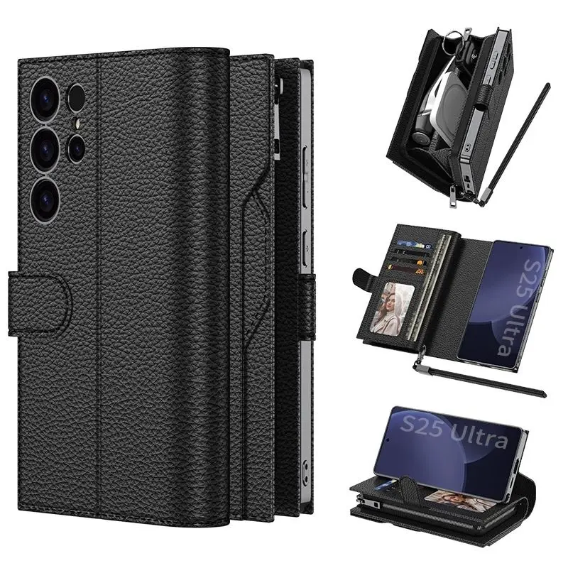 

Suitable for Samsung S25 ultra phone case multifunctional S24 ultra zipper wallet leather case handbag flip card clip