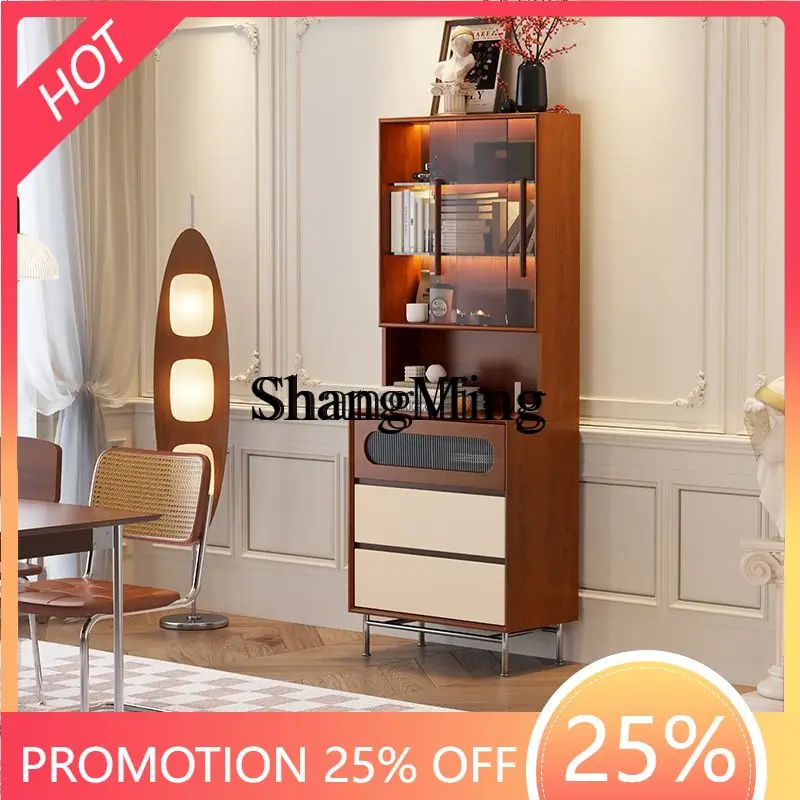 

CL style dining side cabinet integrated storage cabinet against the wall solid wood shelf household side cabinet