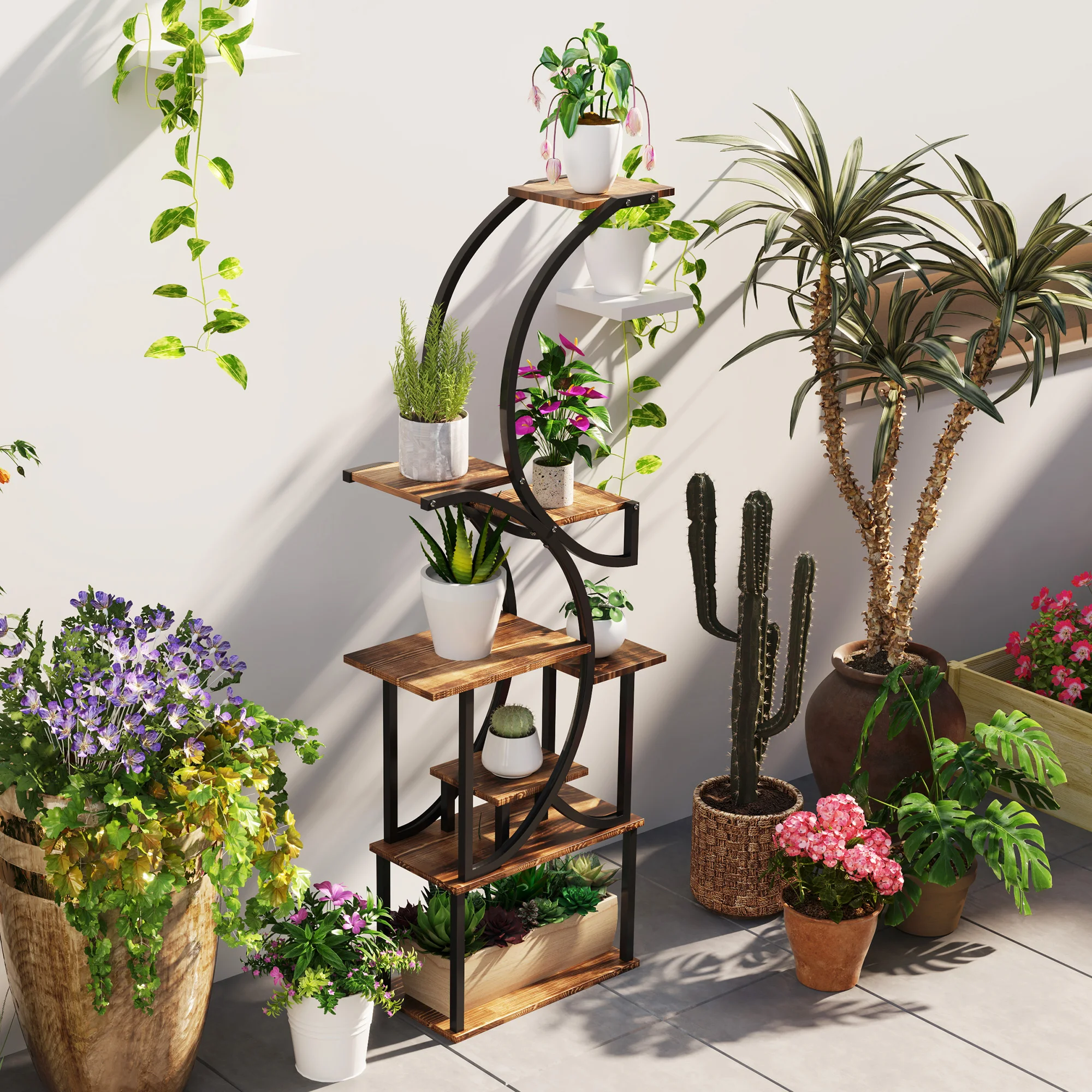 8-Tier Plant Stand, 62inch S-Shaped Plant Stands, Carbonized Treatment image 8