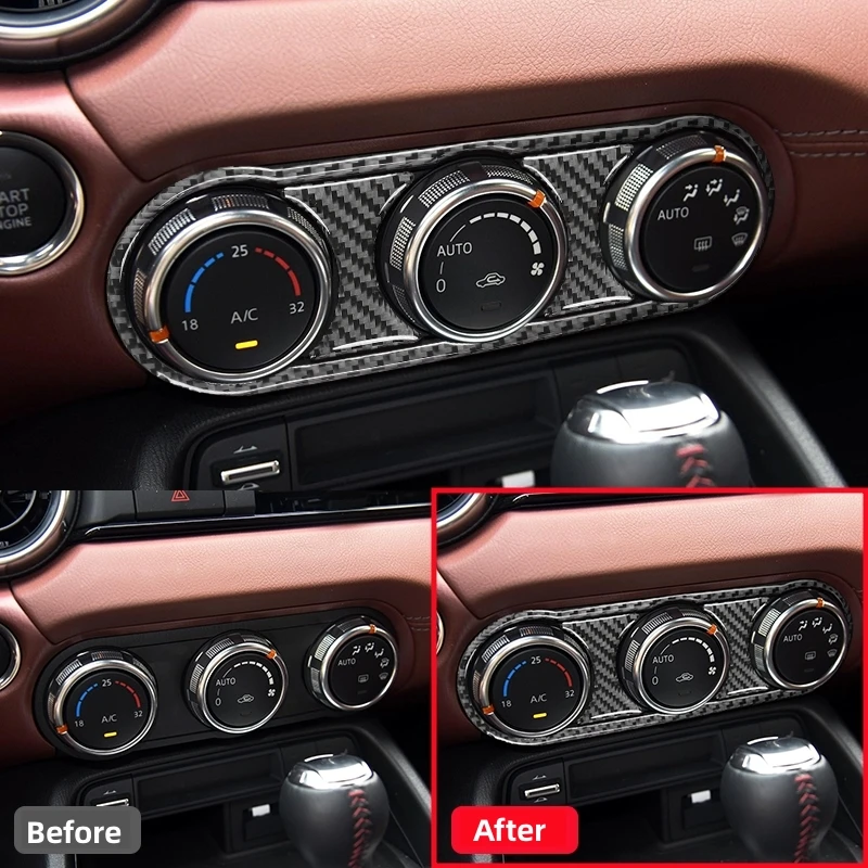 For Mazda MX-5 ND Miata 2016-2022 MX5 Car Center Air Conditioning AC Climate Control Button Panel Cover Trim 3D Carbon Fiber