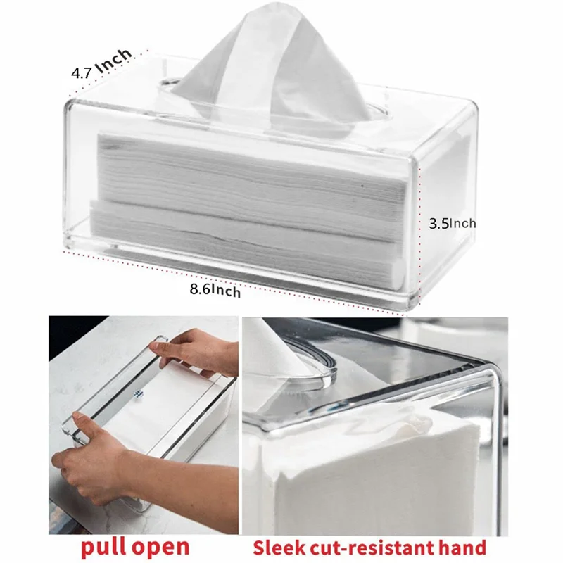 ABJI-3X Supporto per scatola per fazzoletti in acrilico trasparente con coperchio Scatola per dispenser di fazzoletti per il viso per piano di lavoro, foglio per asciugatrice in plastica trasparente A