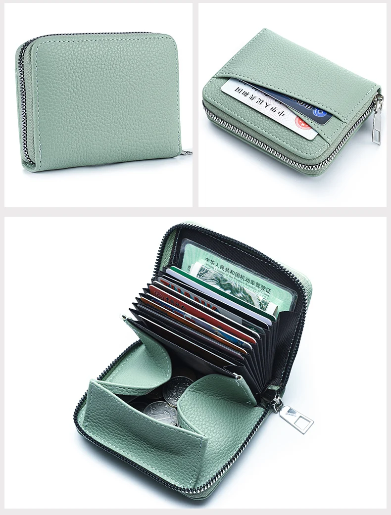 Women's Zipper Purse Short Lychee Pattern Fashion Multi-Card Slot ID Card Holder Coin Zipper Purse For Women