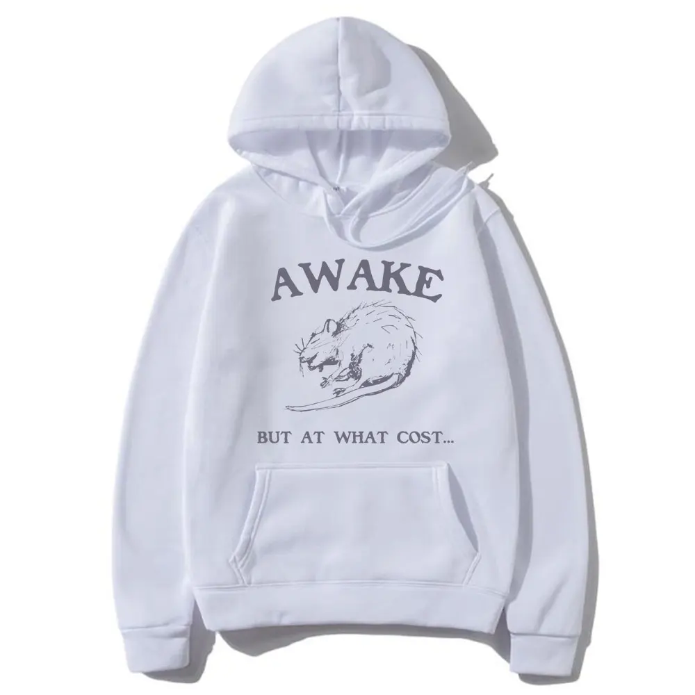 

Awake But At What Cost Hoodie Funny Rat Meme Sweatshirt Men Women Clothing Casual Oversized Pullover Male Fleece Cotton Hoodies