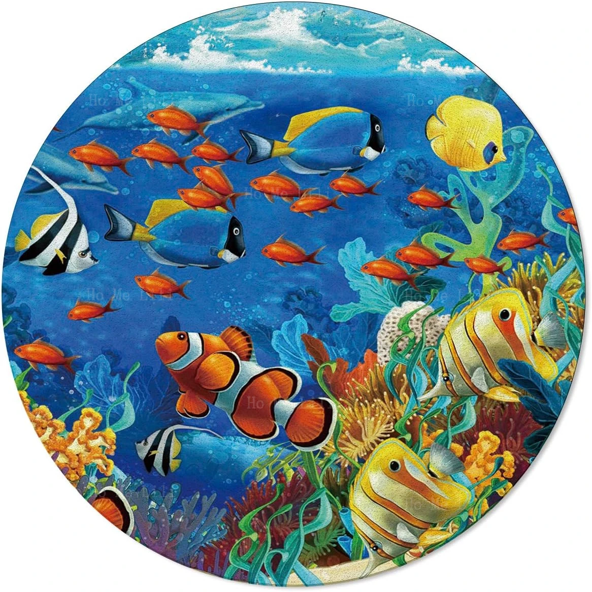 Ocean Theme Underwater World Fish Sea Non-Slip Area Rug Round Carpets