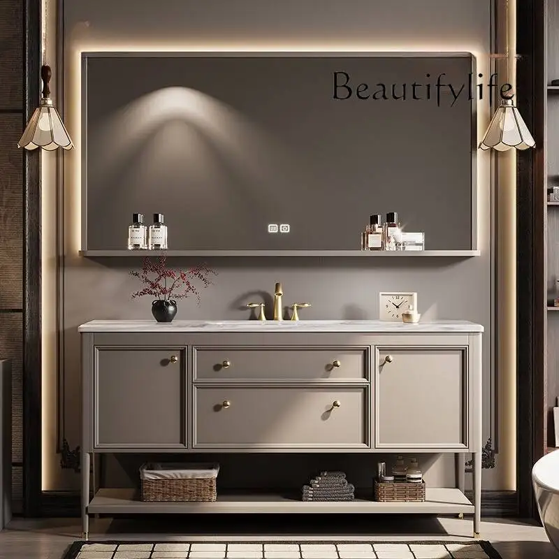 

SS Luxury Modern Gray Bathroom Cabinet Sink Standing Space Saving Bathroom Cabinet Wood Narrow Meuble Salle De Bain Furniture Ho