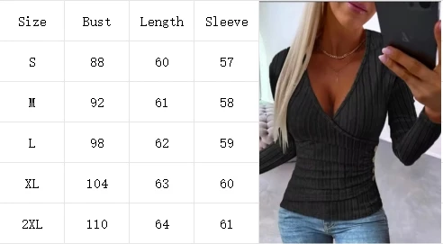 Frühling Herbst Dame Taste Stricken Top Frauen Einfarbig V-ausschnitt Langarm T-Shirt Sexy Top Kleidung – Detail 1