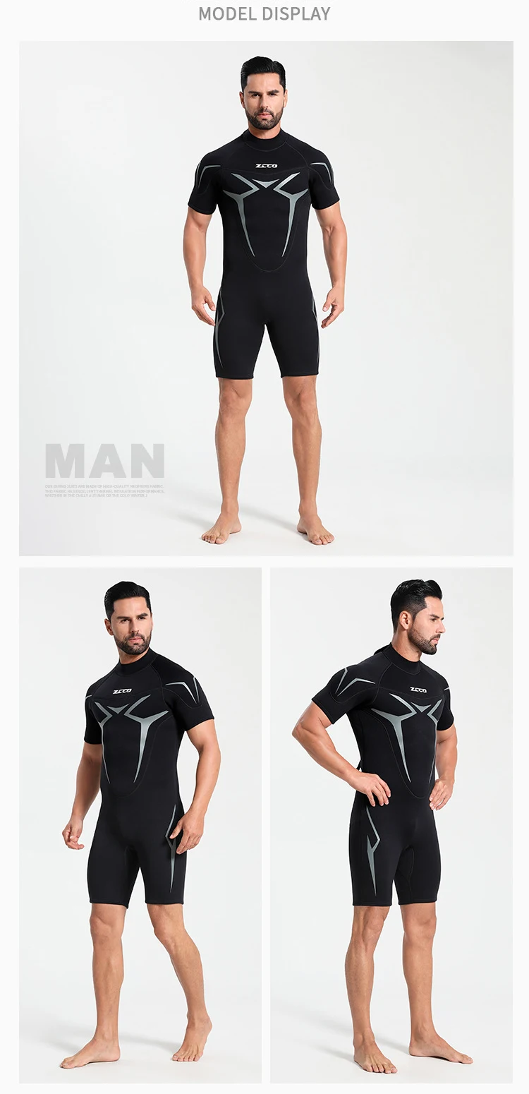 3 mm Neoprenanzüge für Männer und Frauen, Neopren-Tauchanzüge, Reißverschluss hinten, kurzärmelige Badeanzüge zum Tauchen, Schnorcheln, Surfen, Schwimmen, Neoprenanzug – Detail 5