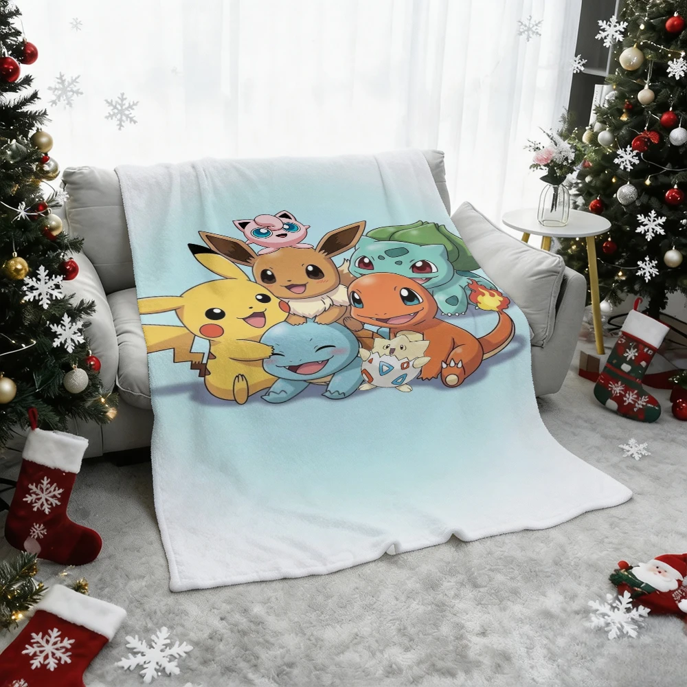 Manta de franela con diseños de Pokémon: Pikachu, Gengar, Bulbasaur, Charmander, Squirtle y Psyduck. Manta suave y cálida para el sofá, la cama o como elemento decorativo en el hogar. Ideal como regalo.