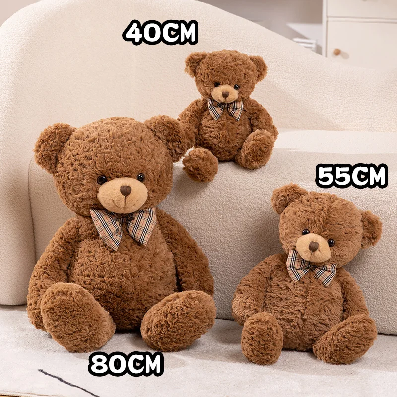 40/55/80CM Soft Classic Brown Bear Plush Toys Cute Bow Tie Bear Plushie Pillow Dolls for Kids Girls Gifts Valentine's Day gift