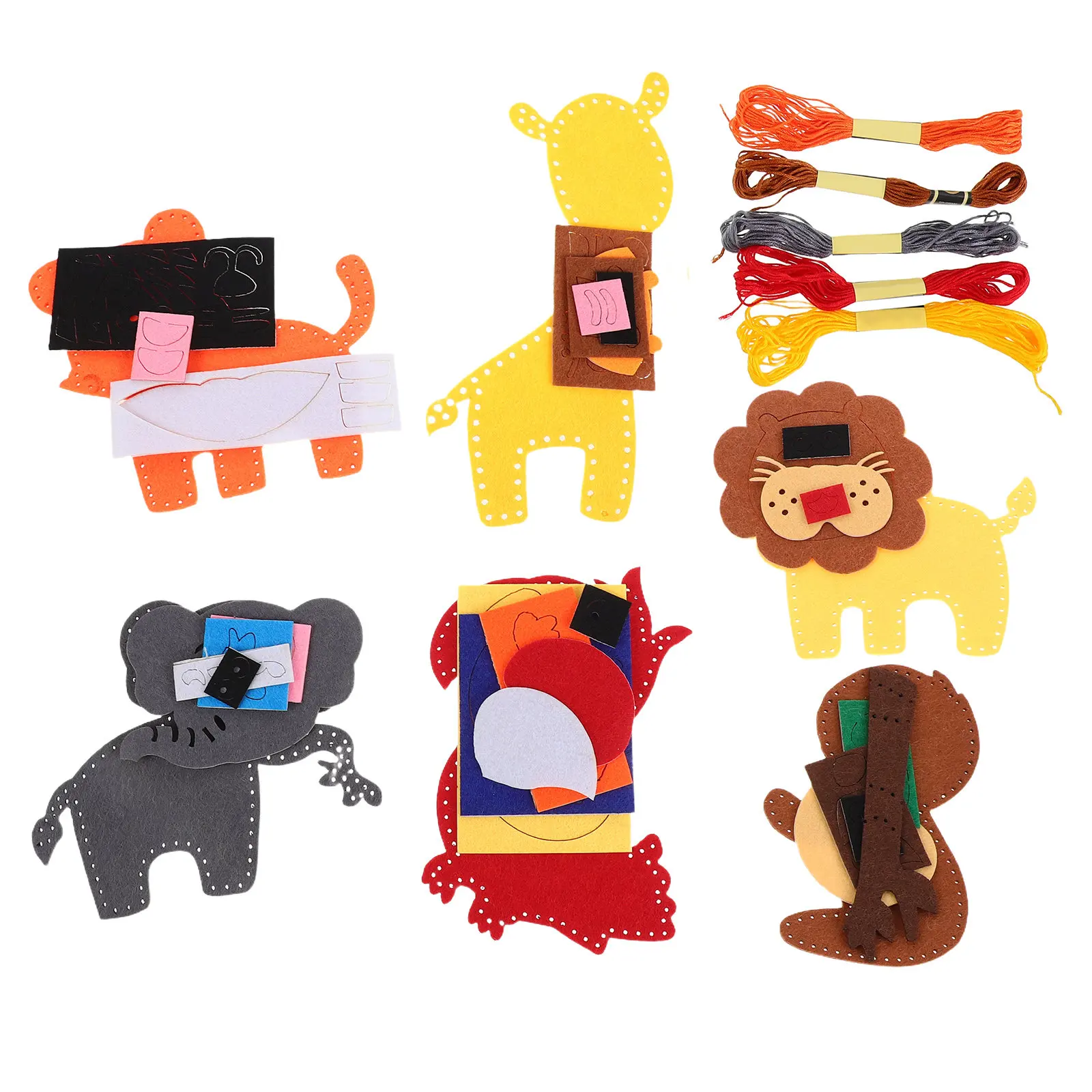 Kids Felt Sewing Kit Jungle Animals DIY Craft Set for Beginners – Hand Sewing Skill Development