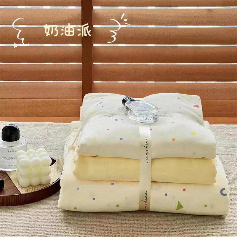 

Class A maternal and infant grade double-layer yarn cream wind cotton soft pure cotton four-piece set gauze sleeping naked