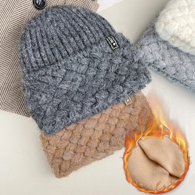 الشتاء الخريف الصوف محبوك قبعة صوفية دافئة غزل الصوف السميك يجعل الوجه يبدو أصغر، ويحافظ على الدفء ويحمي قبعة الصوف الأذن
