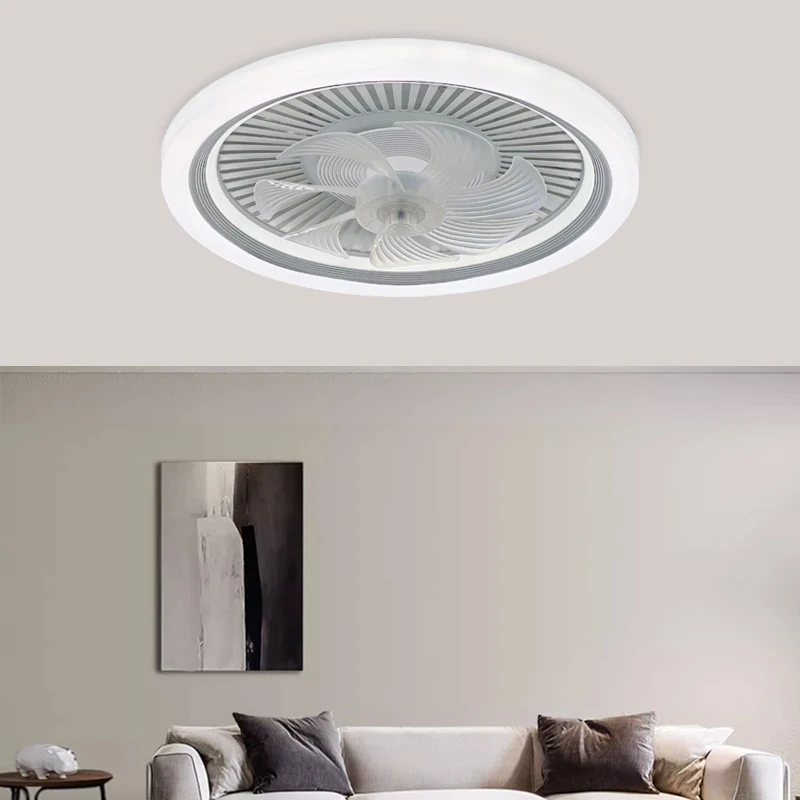 New Nordic Style Ceiling Fan Light, Living Room, Dining Room, Bedroom Circular LED Energy-Saving Ceiling Light With Fan