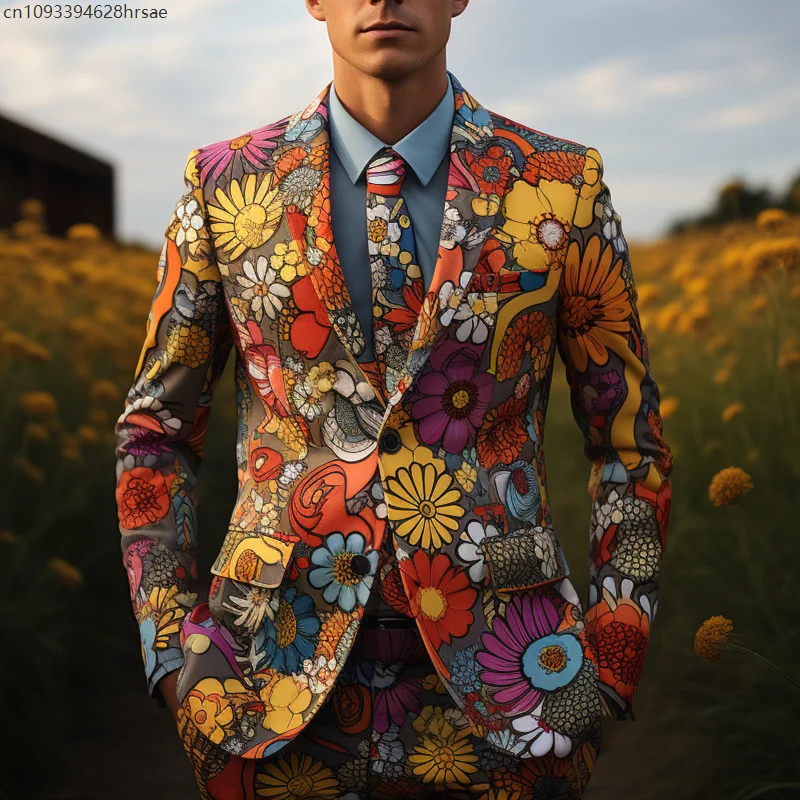 Мужские повседневные костюмы с принтом подсолнухов, пальто, брюки, красочный гелиантус, вечерние костюмы для косплея, сценический костюм для ночного клуба