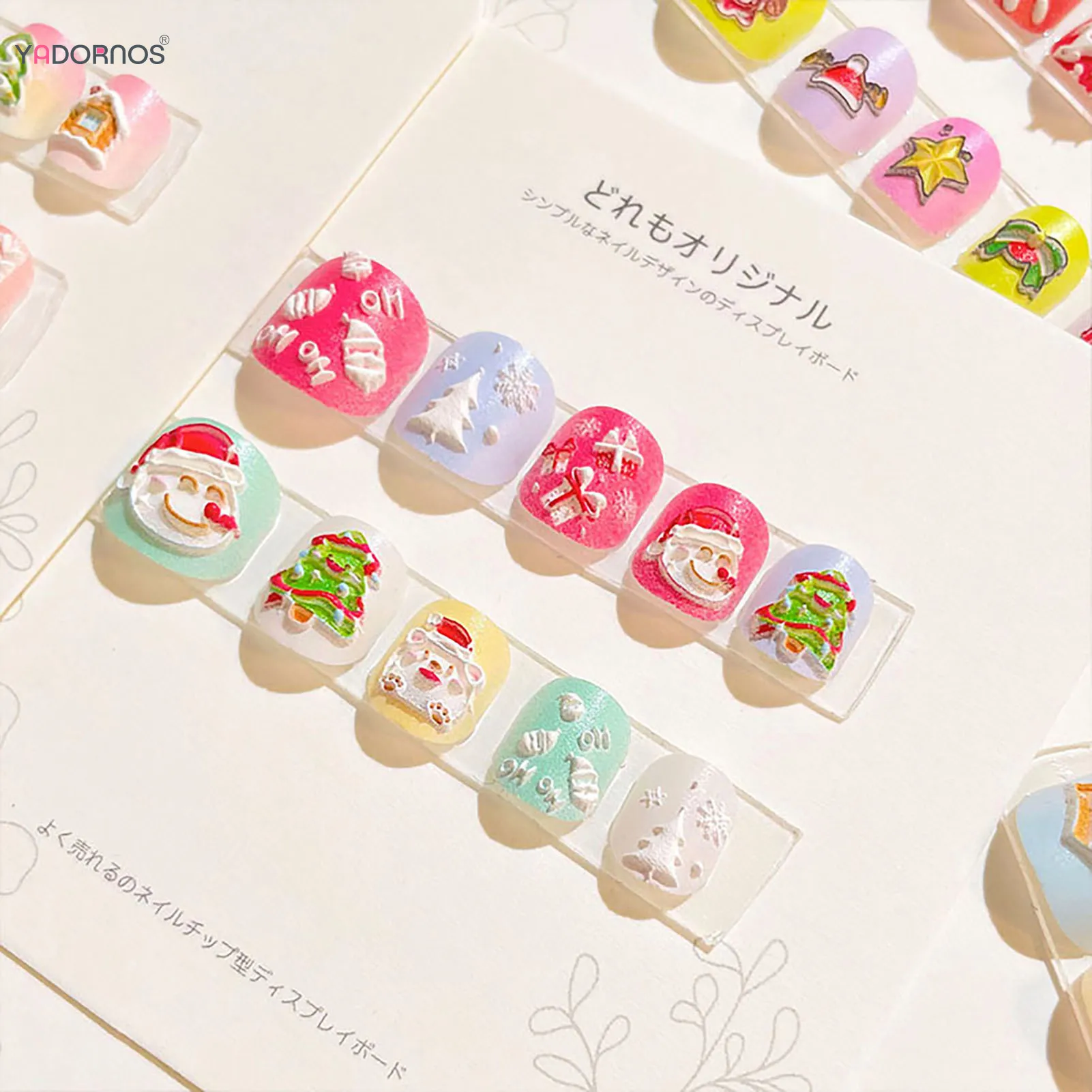 Christmas Fake Nails for Kids Girls Party Decor Xmas Tree Santa Claus Snowman Pattern Cute False Nails Press on for Children